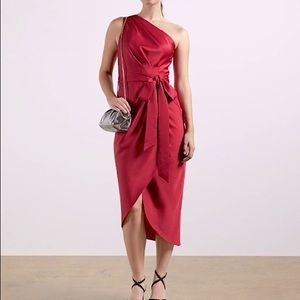 NWT Ted Baker One Shoulder Drape Midi Dress